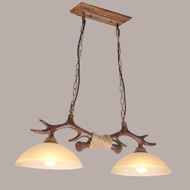 Vintage Resin Antler Chandelier with Glass Bowl Shade – 2-Light Fixture