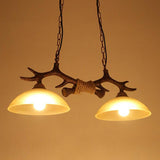 Vintage Resin Antler Chandelier with Glass Bowl Shade – 2-Light Fixture