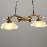 Vintage Resin Antler Chandelier with Glass Bowl Shade – 2-Light Fixture