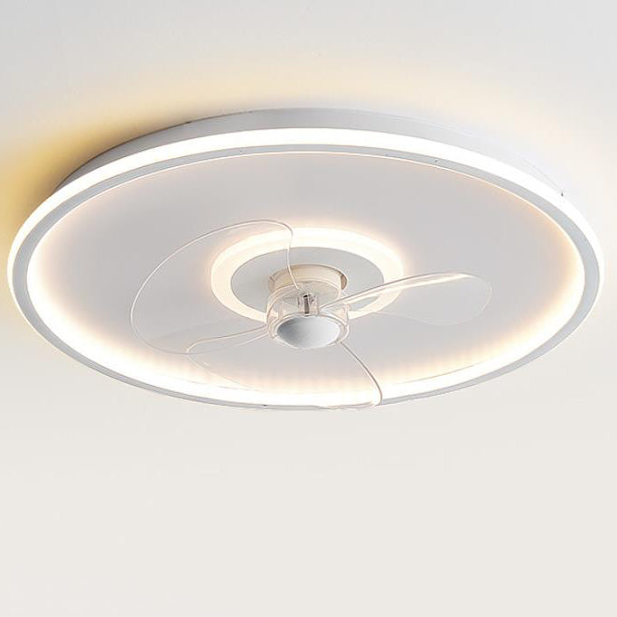 Sleek Modern Acrylic Round LED Flush-Mount Ceiling Fan with Integrated Light