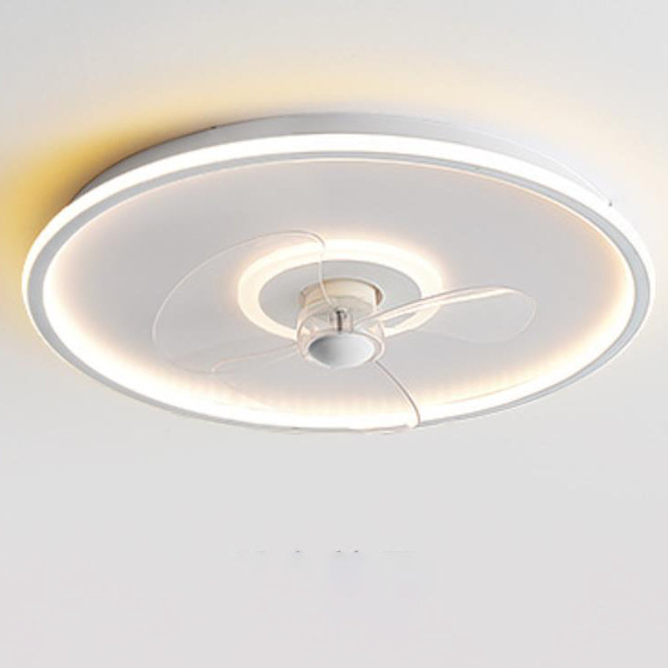 Sleek Modern Acrylic Round LED Flush-Mount Ceiling Fan with Integrated Light