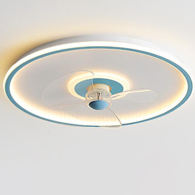 Sleek Modern Acrylic Round LED Flush-Mount Ceiling Fan with Integrated Light