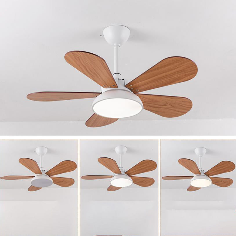 Simple Colorful Round Leaf Ceiling Fan for Kids with Light and Downrod