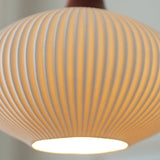 Elegant Japanese Vintage Pleated Ceramic Round Dome Wood 1-Light Pendant Lamp