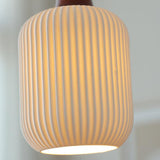 Elegant Japanese Vintage Pleated Ceramic Round Dome Wood 1-Light Pendant Lamp
