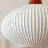 Elegant Japanese Vintage Pleated Ceramic Round Dome Wood 1-Light Pendant Lamp