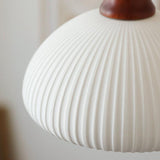 Elegant Japanese Vintage Pleated Ceramic Round Dome Wood 1-Light Pendant Lamp