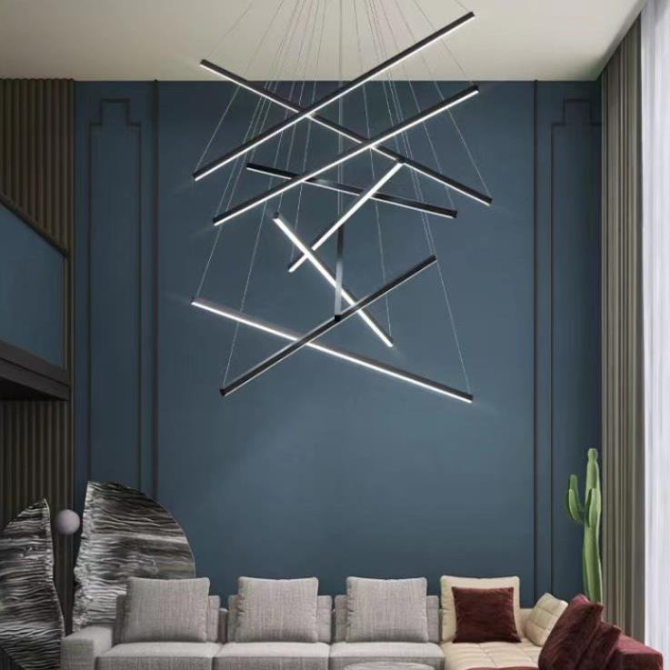 Nordic Luxury LED Chandelier in Iron & Aluminum with Geometric Line Design