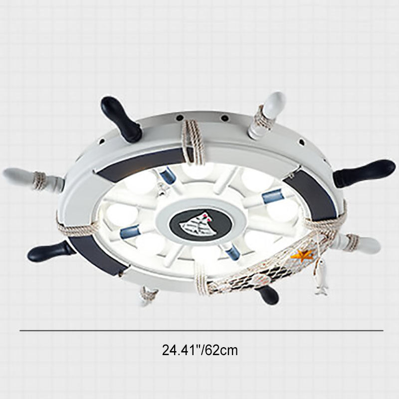 Whimsical Cartoon Sailboat LED Flush-Mount Ceiling Light with Helmsman Figure - Plastic Construction
