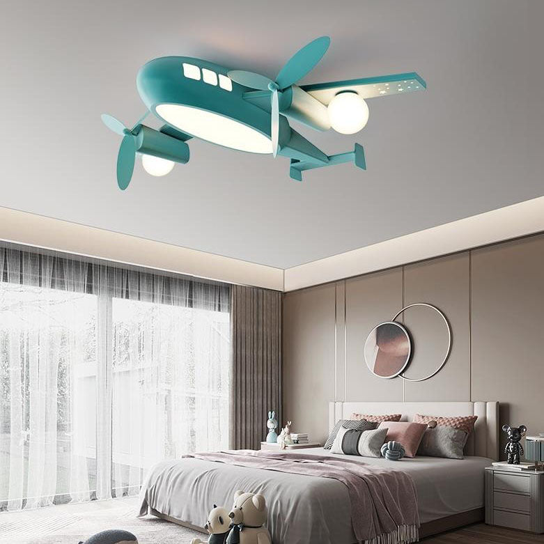 Nordic-Style Kids Cartoon Airplane LED Flush Mount Ceiling Light - Wrought Iron
