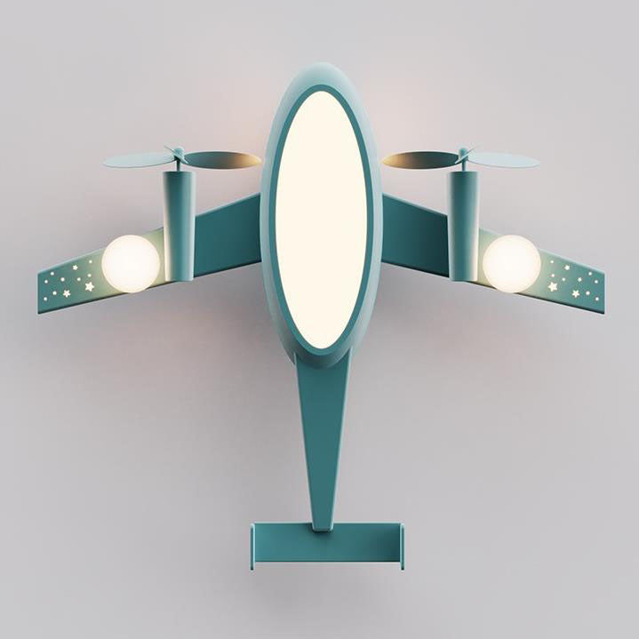 Nordic-Style Kids Cartoon Airplane LED Flush Mount Ceiling Light - Wrought Iron