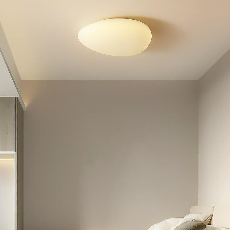 Nordic Minimalist Cobblestone PE Lampshade LED Flush-Mount Ceiling Light, Modern & Energy-Efficient