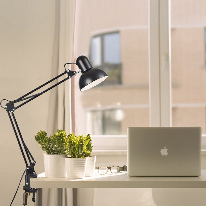 Modern Minimalist Retractable Long-Arm Clip Table Lamp – Iron & ABS, 1-Light Bedside Bedroom Lamp