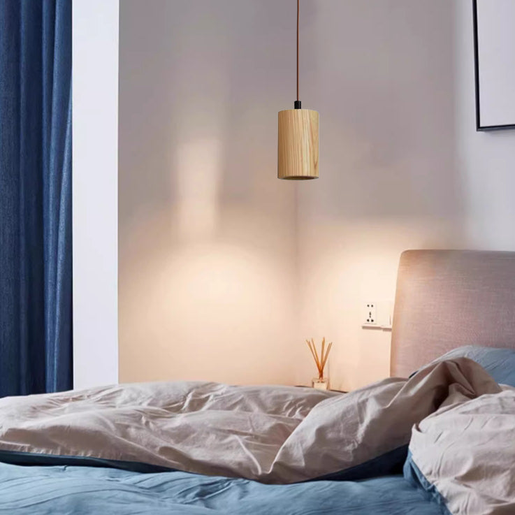 Minimalist Wooden Cylinder Pendant Light - 1-Light, Compact & Stylish