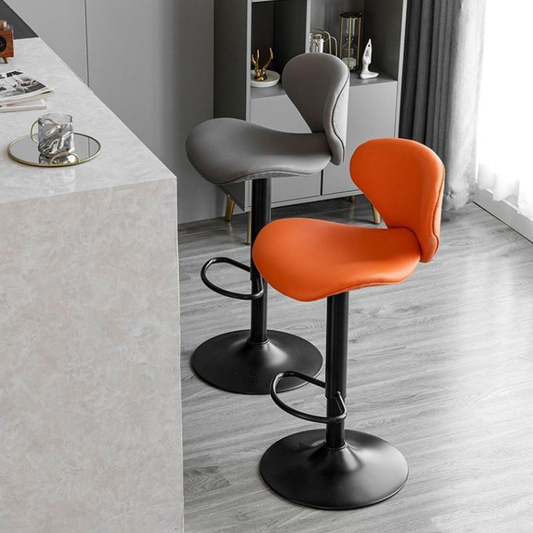 Contemporary Curved PU Leather Liftable Swivel Bar Stool with Backrest and Footrest for Dining Room