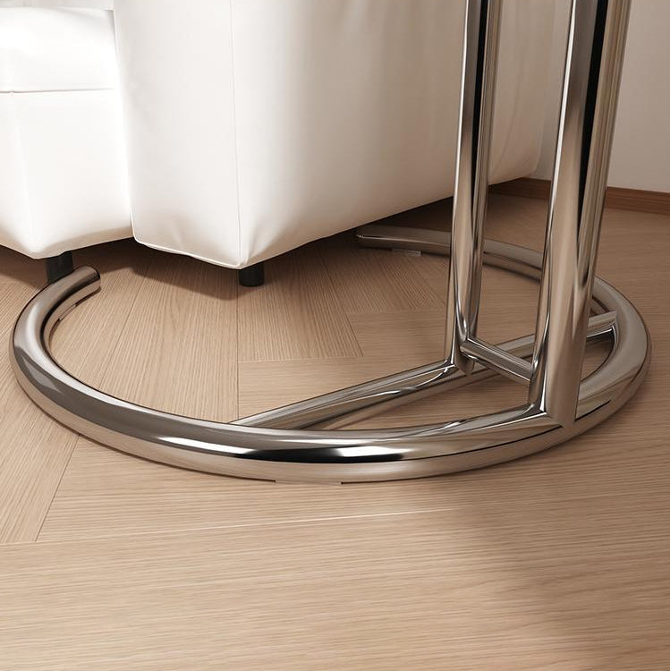 Modern Minimalist Round Side Table with Tempered Glass Top and Stainless Steel Frame, Extendable for Living Room