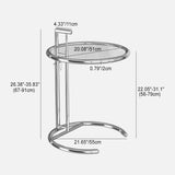 Modern Minimalist Round Side Table with Tempered Glass Top and Stainless Steel Frame, Extendable for Living Room