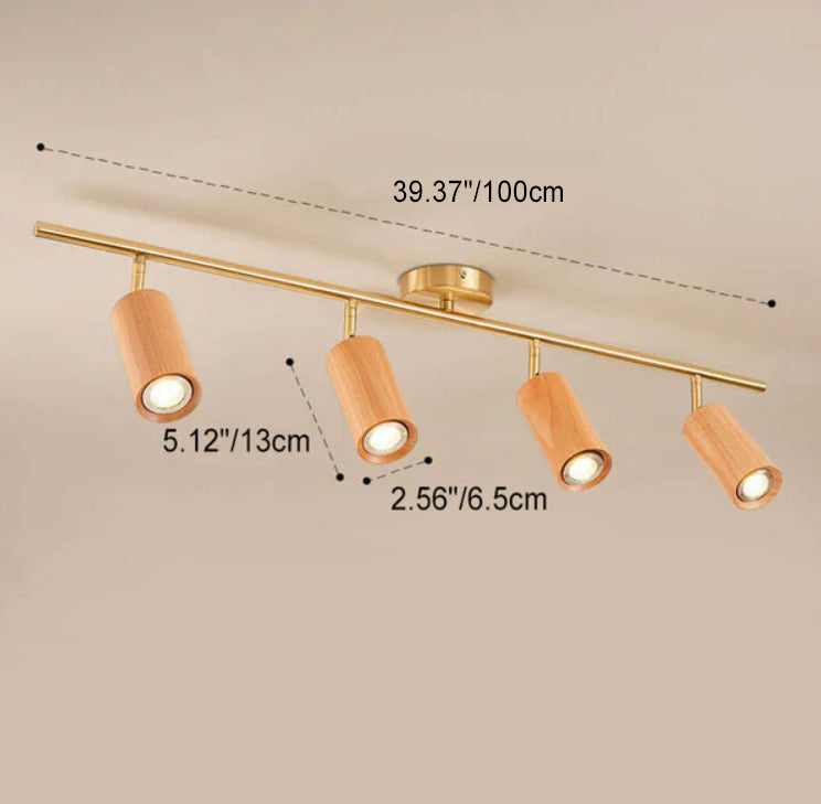 Nordic Minimalist Walnut Wood LED Track Spotlight — Linear Ceiling Light (1–4 Lights), Semi-Flush Mount