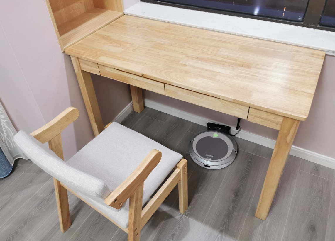 Sleek Modern Minimalist Solid Wood Rectangular Desk with Half-Drawer for Home Office