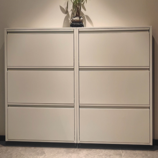 Modern Minimalist Steel Slim Rectangular Shoe Storage with Flip Drawers — 3/4-Tier Entryway Organizer