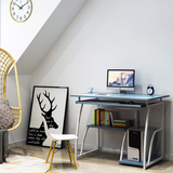 Sleek Modern Minimalist Rectangular Iron Desk with 3-Tier Density Board for Home Office