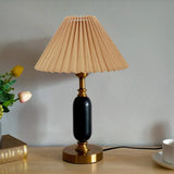 Vintage-Style 1-Light Table Lamp with Pleated Shade and Column Base