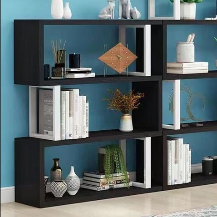 Sleek Contemporary Scandinavian Geometric Vertical Bookshelves in MDF & Steel, 3/4/5/6-Tier Open-Back Standing Shelves for Home Office