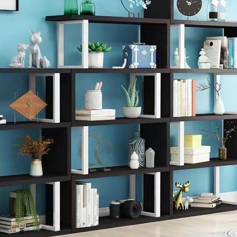 Sleek Contemporary Scandinavian Geometric Vertical Bookshelves in MDF & Steel, 3/4/5/6-Tier Open-Back Standing Shelves for Home Office