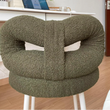 Contemporary Bow-Knot Lambswool Vanity Stool with Iron Frame, Backrest, Armless for Bedroom