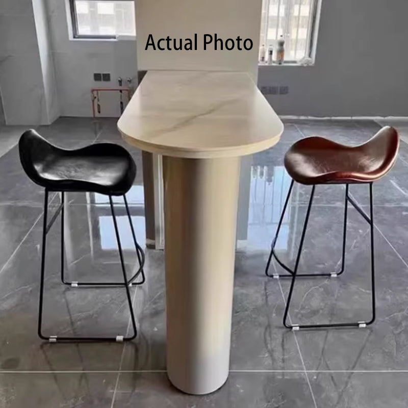 Modern Scandinavian PU Leather & Iron Triangle Bar Stool with Backrest and Footrest for Kitchen & Bar