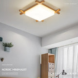 Modern Solid Wood Square LED Flush-Mount Ceiling Light – Tatami-Style Japanese Design