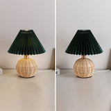 Chic Nordic Rattan Fabric Pleated Conic Ball LED Table Lamp for Bedroom - Modern Ambient Lighting
