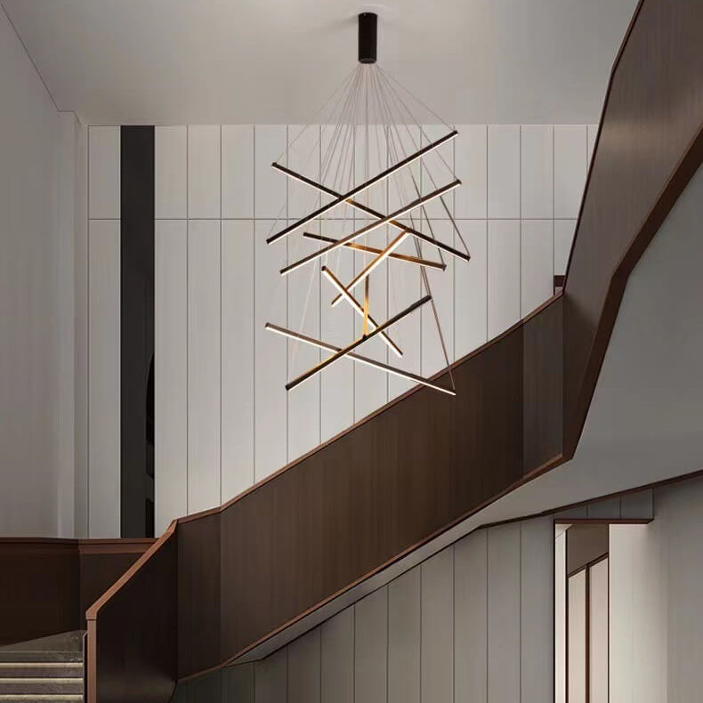 Nordic Luxury LED Chandelier in Iron & Aluminum with Geometric Line Design