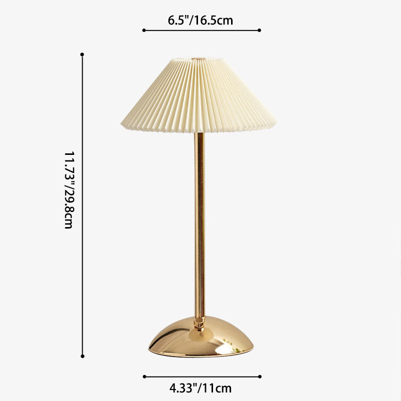 Modern Scandinavian Rechargeable Table Lamp – Iron Frame, Pleated Conical Fabric Shade, 1-Light, Perfect for Bedside