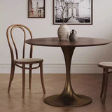 Chic Contemporary Retro Round Walnut & Copper Rattan Dining Table with 2 Chairs