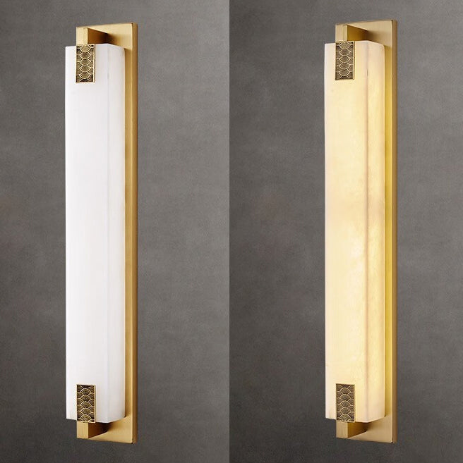 Elegant Modern-Transitional Rectangular Copper-Marble LED Outdoor Wall Sconce Lamp for Patio