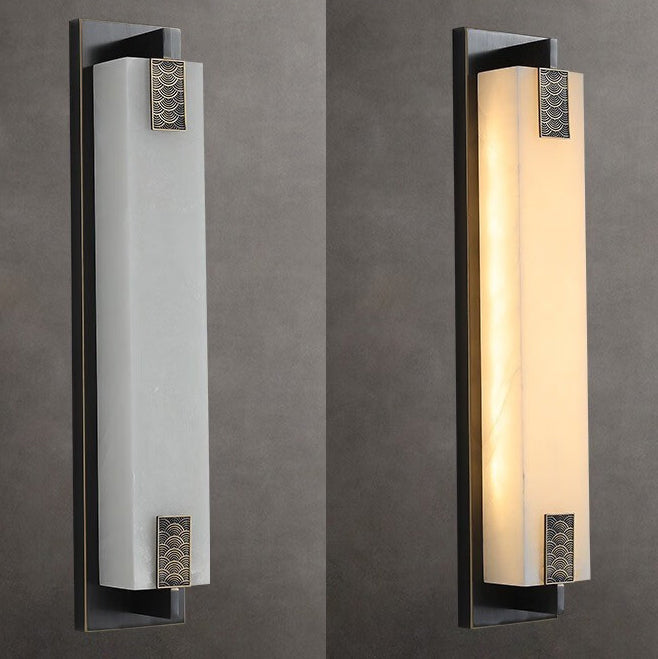 Elegant Modern-Transitional Rectangular Copper-Marble LED Outdoor Wall Sconce Lamp for Patio