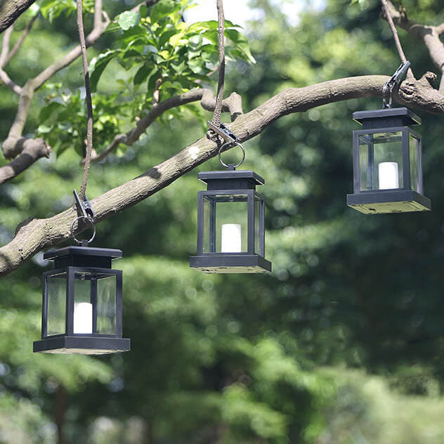 Solar-Powered Vintage Candle Lantern with LED — Outdoor Hanging Light