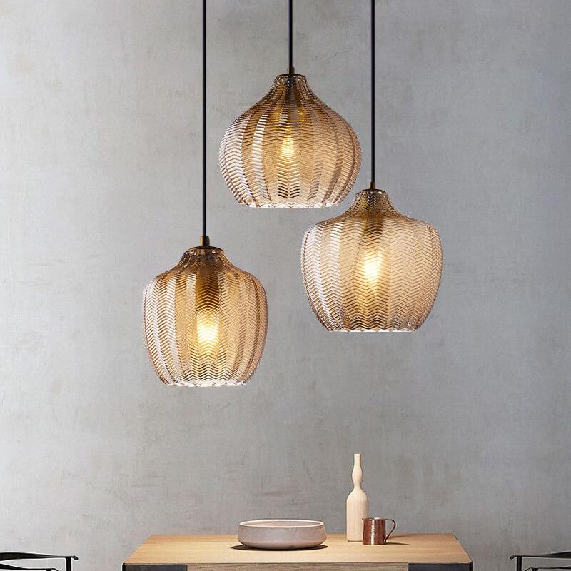 Nordic-Style Textured Wavy Glass 1-Light Barrel Pendant Light