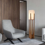 Chic Modern Floor Lamp with Fabric Shade and Solid Wood - 1-Light Standing Lamp