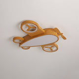 Whimsical Cartoon Aircraft LED Kids' Ceiling Light with Wood Grain Finish — Flush Mount