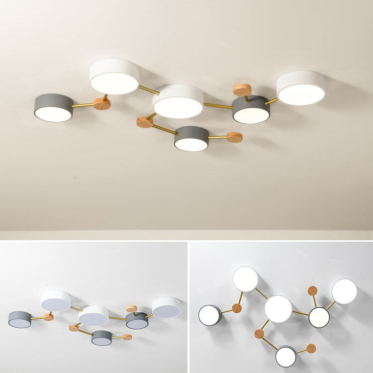 Scandinavian Minimalist Solid Wood & Iron LED Flush-Mount Light