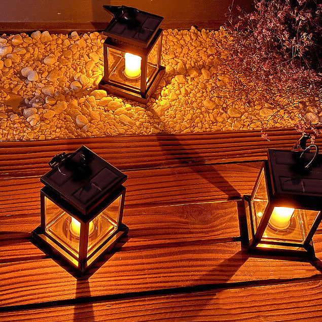 Solar-Powered Vintage Candle Lantern with LED — Outdoor Hanging Light