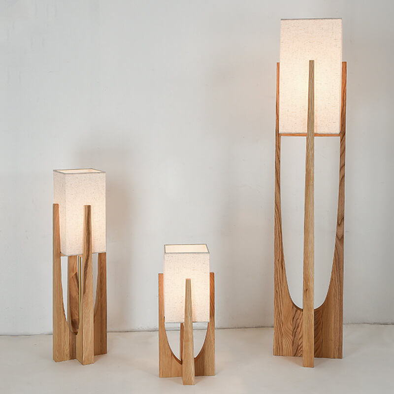 Chic Modern Floor Lamp with Fabric Shade and Solid Wood - 1-Light Standing Lamp