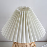 Chic Nordic Rattan Fabric Pleated Conic Ball LED Table Lamp for Bedroom - Modern Ambient Lighting