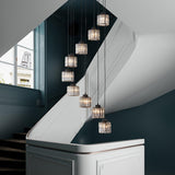 Sleek Modern Prismatic Crystal Cylinder Stairway Chandeliers – 6-Light