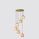 Sleek Modern Prismatic Crystal Cylinder Stairway Chandeliers – 6-Light