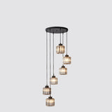 Sleek Modern Prismatic Crystal Cylinder Stairway Chandeliers – 6-Light