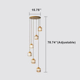 Sleek Modern Prismatic Crystal Cylinder Stairway Chandeliers – 6-Light