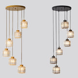 Sleek Modern Prismatic Crystal Cylinder Stairway Chandeliers – 6-Light